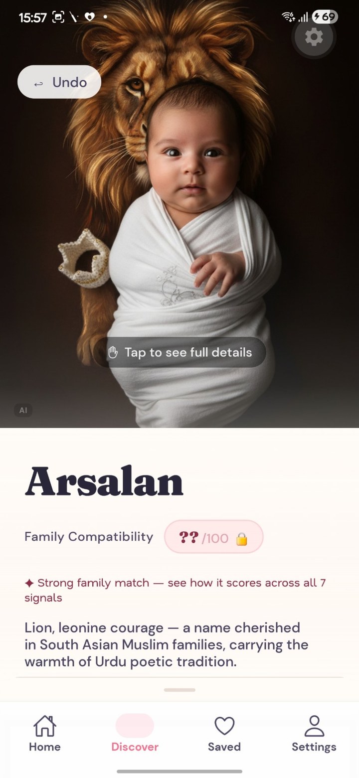 A scored name card for Arsalan with an AI-generated portrait featuring a lion — Urdu tradition of leonine courage