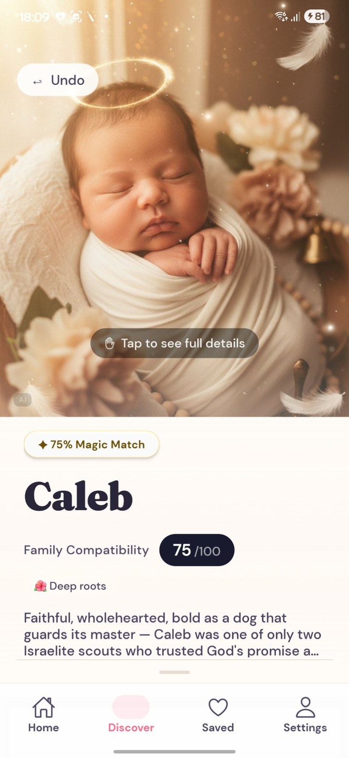 An AI baby portrait and family score in the NameRoot app